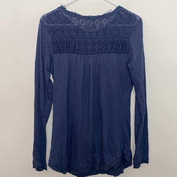 Small Sundance Gray Blue Long Sleeve Shirt with Embroidery and Lace - Picture 2 of 4